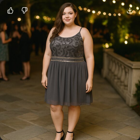 BCX Charcoal Sequin Overlay Party Dress – Size 16W – New w/ Tags - Picture 3 of 16